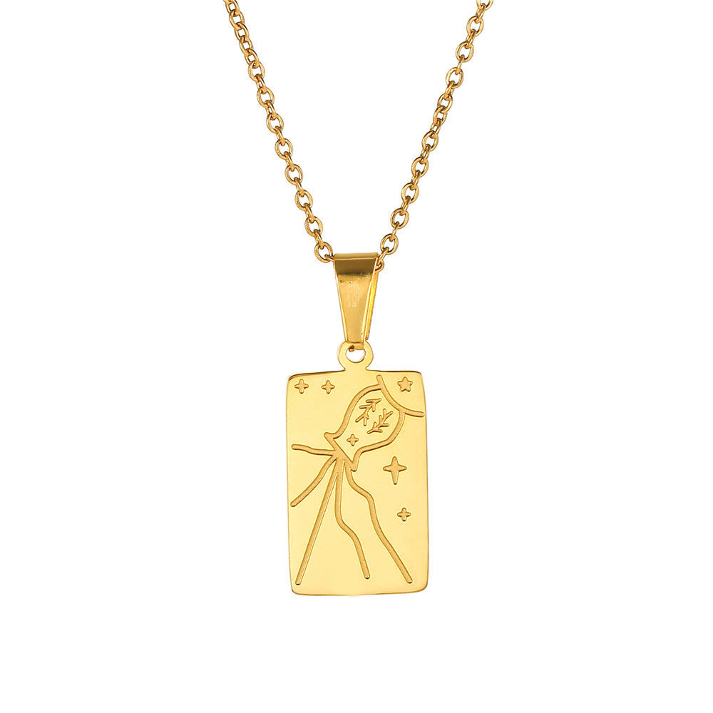 Minimalist Luxury Geometric Tarot Carved Pendant Titanium Steel Necklace Cable Chain