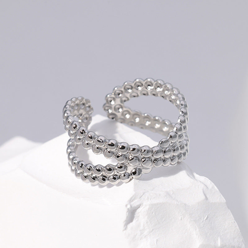 Anello Aperto Regolabile da Donna in Acciaio Inossidabile Geometrico Minimalista con Finitura Galvanica