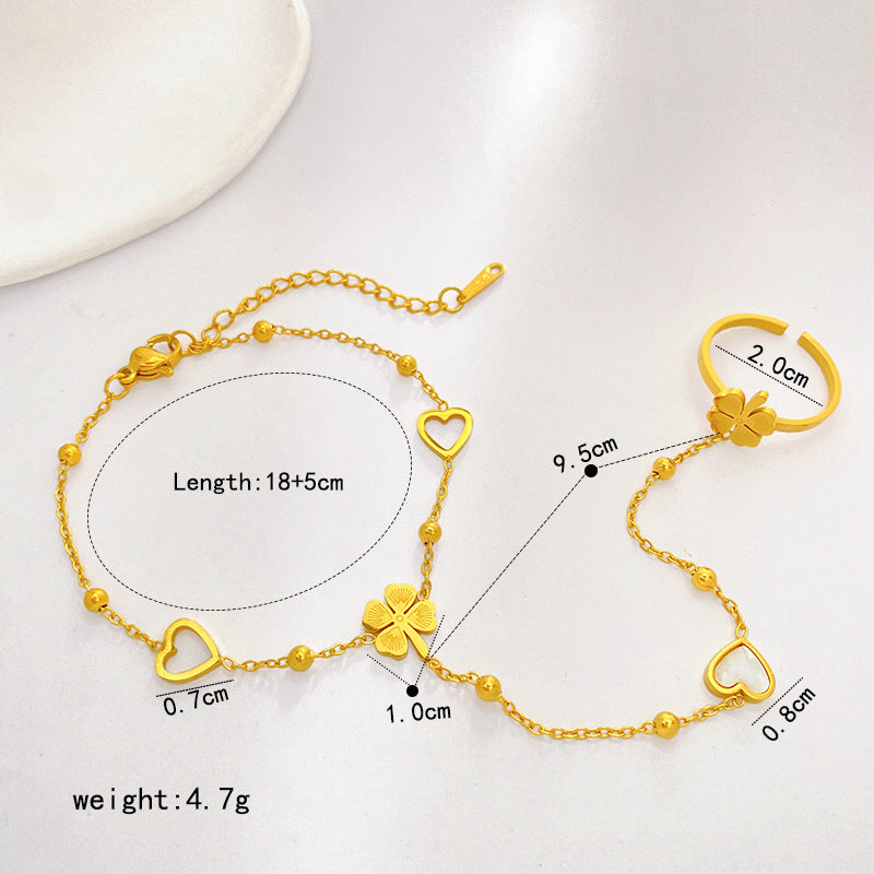 Matte Gold Plated Titanium Steel Butterfly Bead Hand Chain Ring