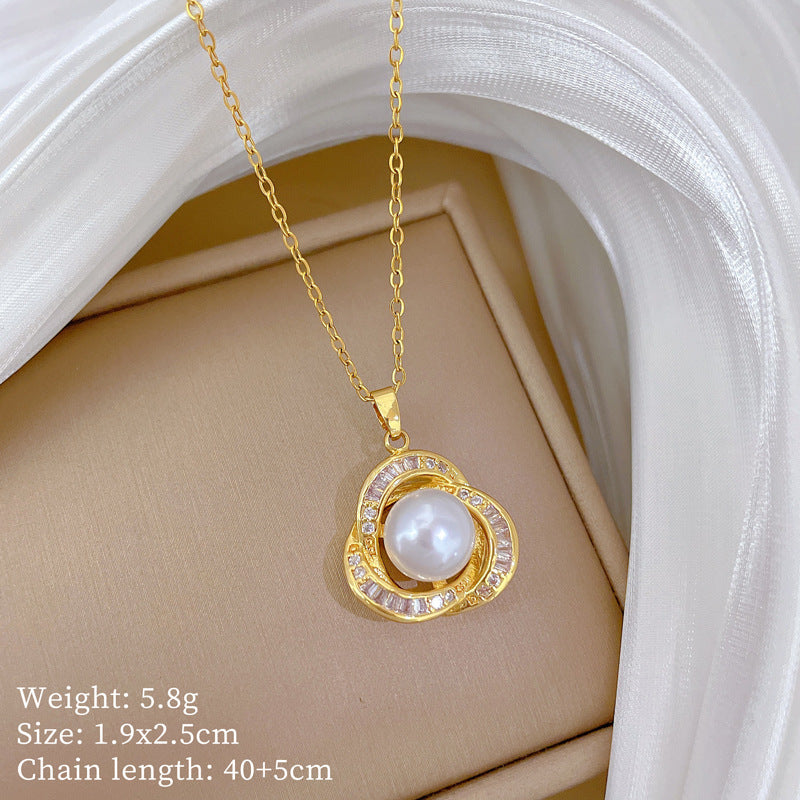 Collana pendente nido vuoto in stile fumetto per donna con perle e strass su catena in acciaio inossidabile