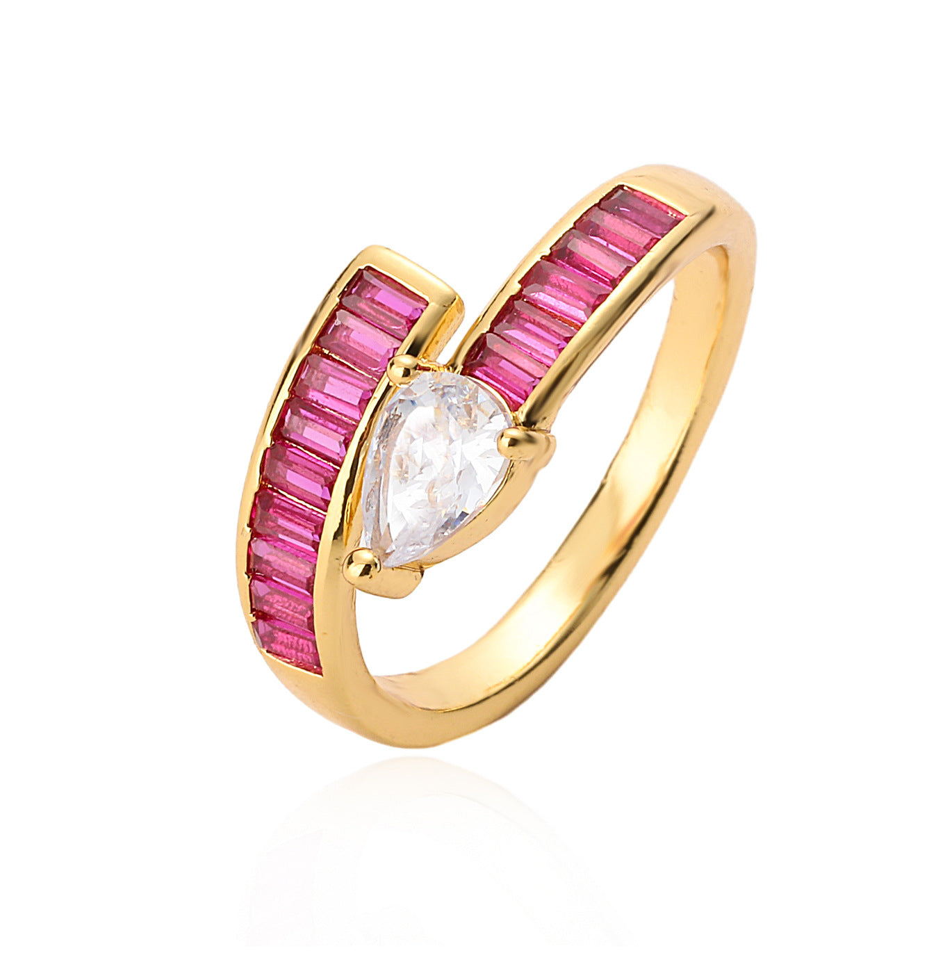 Anello da donna irregolare geometrico minimalista in rame placcato oro vero con intarsio di zirconi