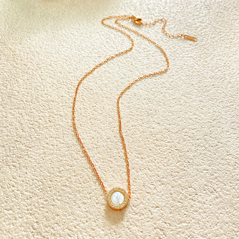 Minimalist Gold Plated Round Geometric Titanium Steel Necklace with Rhinestones for Unisex