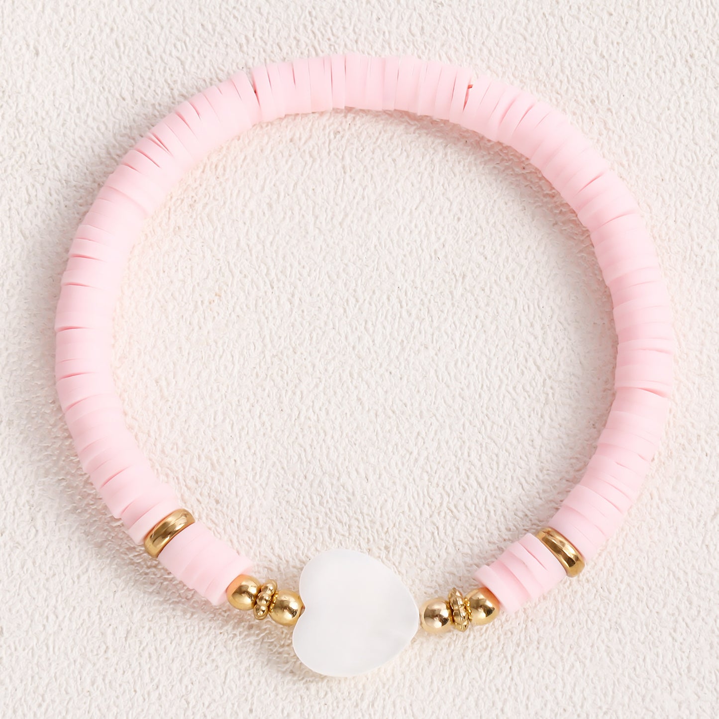 Minimalist Geometric Polymer Clay Heart Mother-of-Pearl Bracelet for Women with Plated Finish