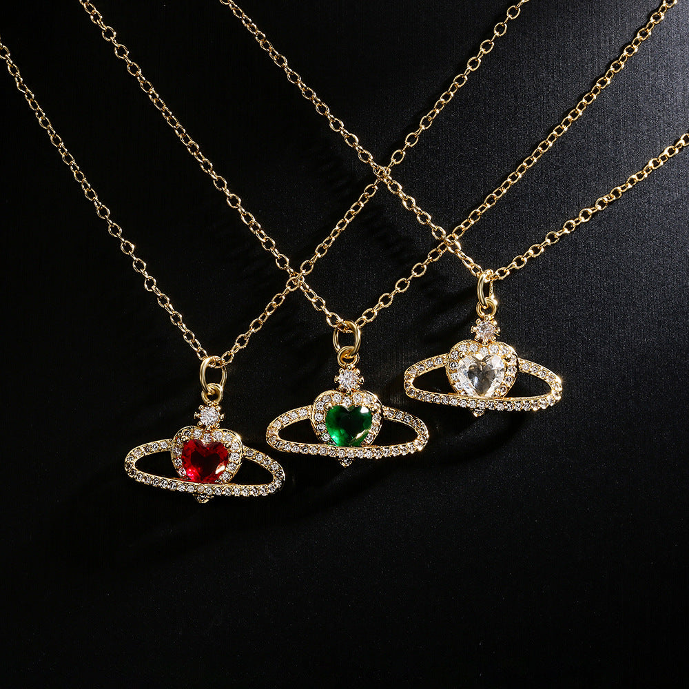 Minimalist Geometric Heart Pendant Necklace for Women in Copper with 18K Gold Plating and Zircon Inlay