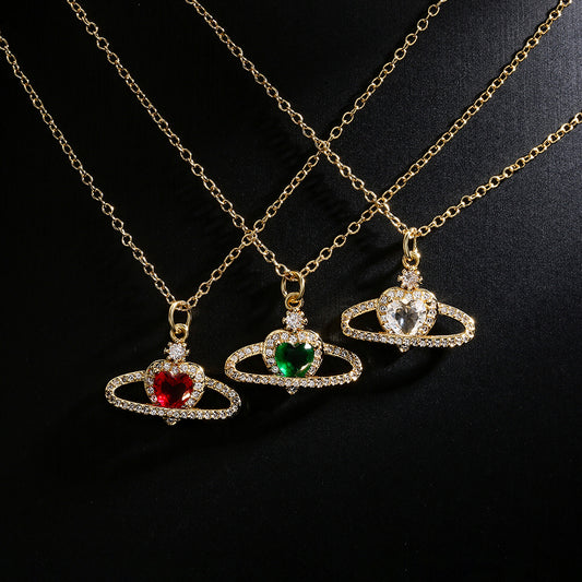 Collar con Colgante de Corazón Geométrico Minimalista para Mujer en Cobre con Baño de Oro de 18K e Incrustaciones de Zirconia