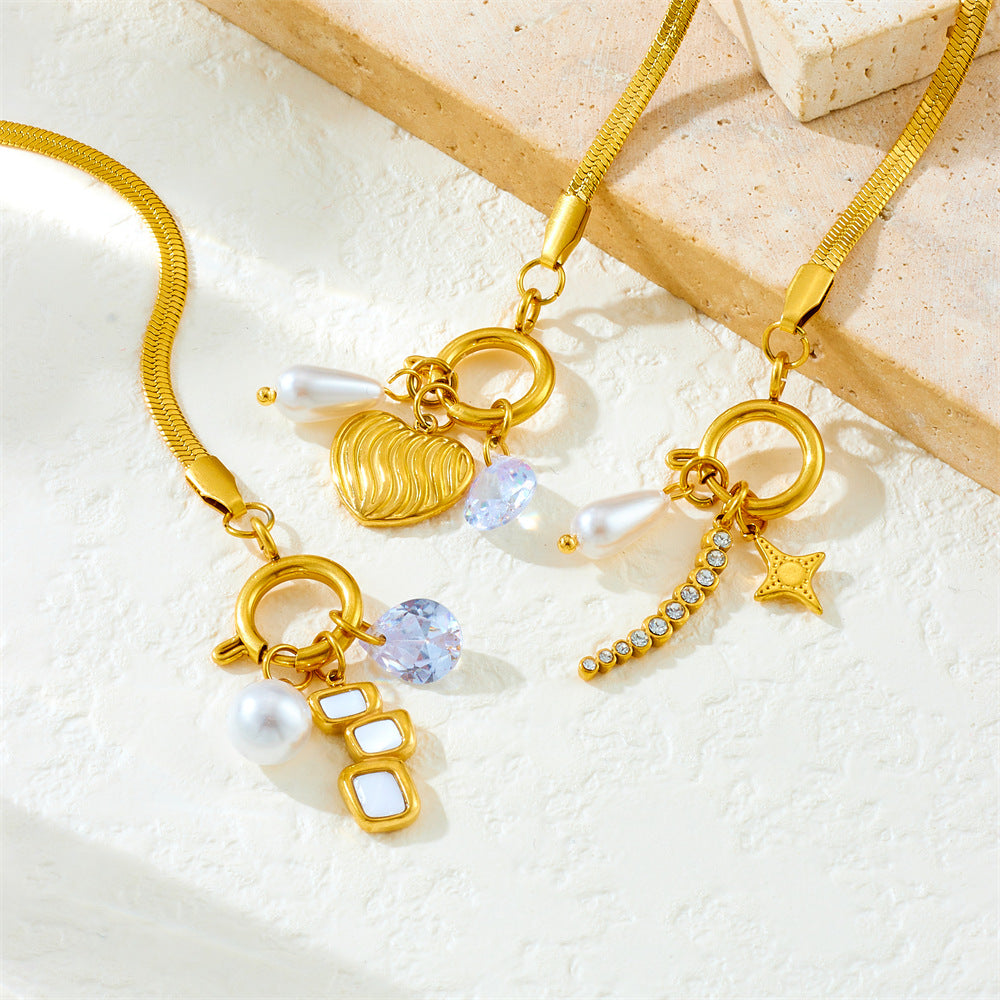 Elegant Gold Plated Heart Star Geometric Teardrop Shell Pearl Stainless Steel Bracelet for Women
