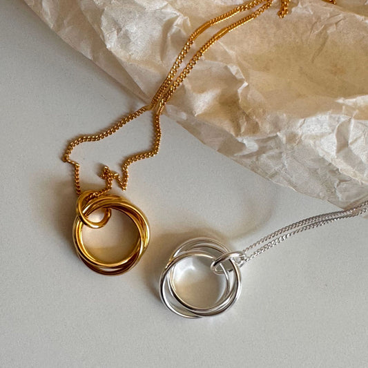 Minimalist Geometric Round Circle Necklace in 925 Sterling Silver with Gold Plating