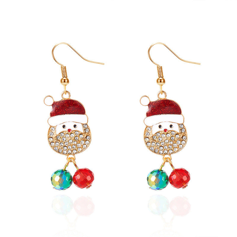 Lindos pendientes navideños de muñeco de nieve con diamantes de imitación, acentos de perlas de imitación y ganchos de cobre chapado para mujer