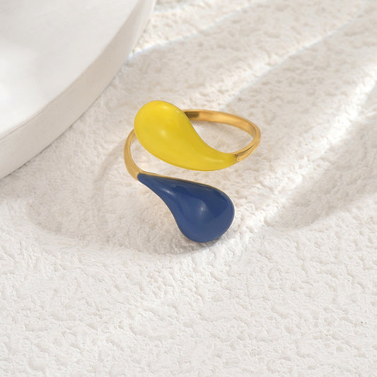Anello aperto geometrico smaltato alla moda da donna in rame con stile minimalista e pendolare