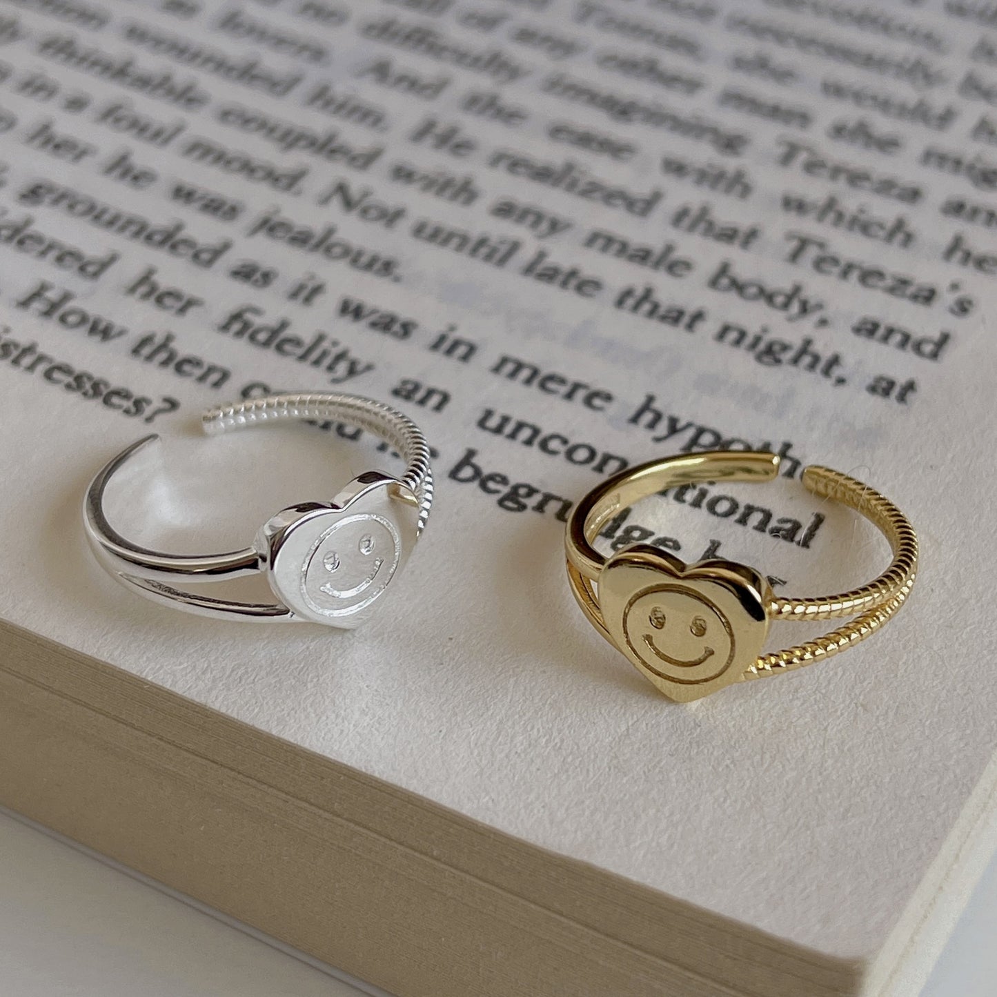 Minimalist Sweet 925 Sterling Silver Heart Geometric Smile Ring