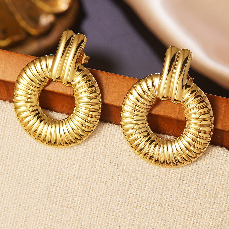 Orecchini a Cerchio da Donna Vintage Eleganti Geometria Vuota in Acciaio Inossidabile