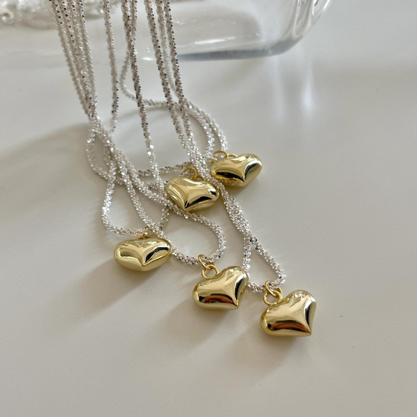 Collana con Ciondolo a Cuore Geometrico in Argento Sterling 925 con Catena a Sfera
