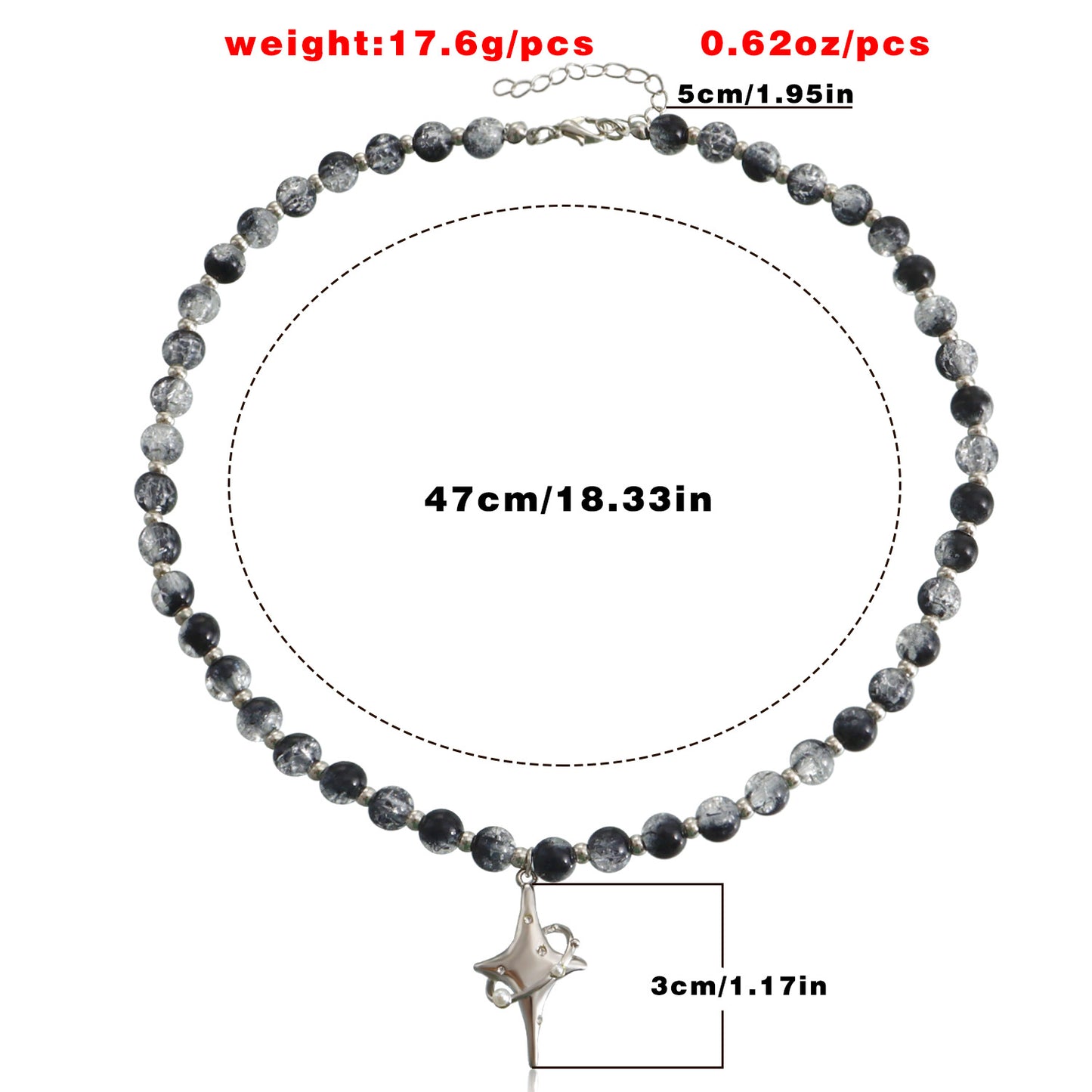 Vintage-Style Geometric Black and White Beaded Cross Star Pendant Necklace for Women with Alloy Base and Plated Finish