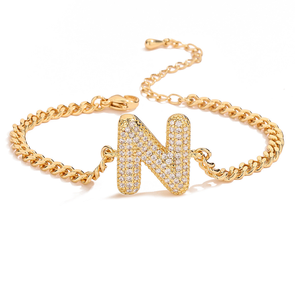 Minimalist Hip-hop 18K Gold Plated Letter Cubic Zirconia Bracelet for Women