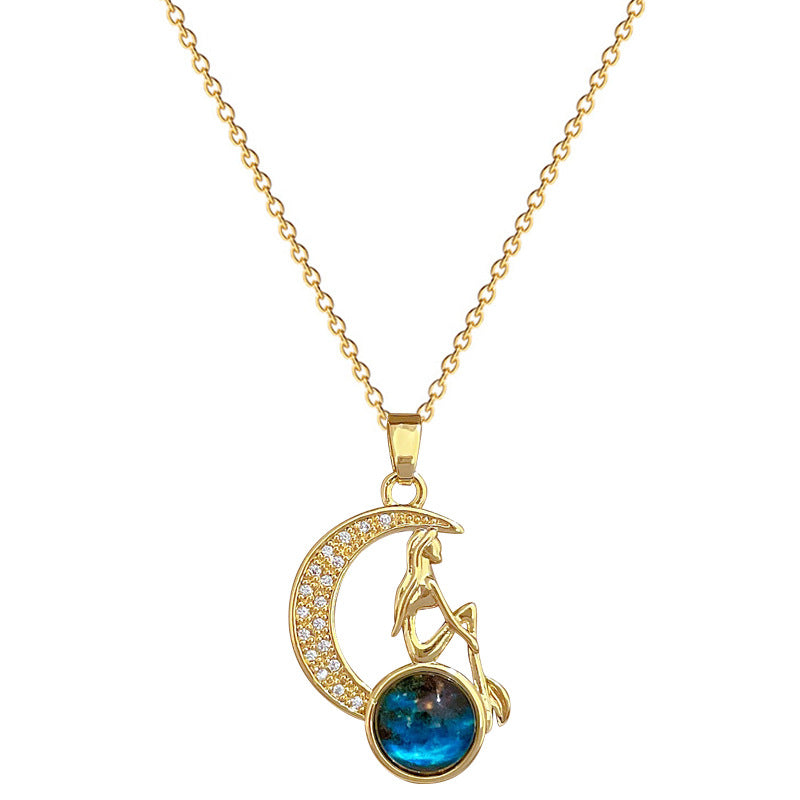 Collar minimalista con colgante de luna creciente y estrella de acero de titanio con circonitas cúbicas para mujer y hombre