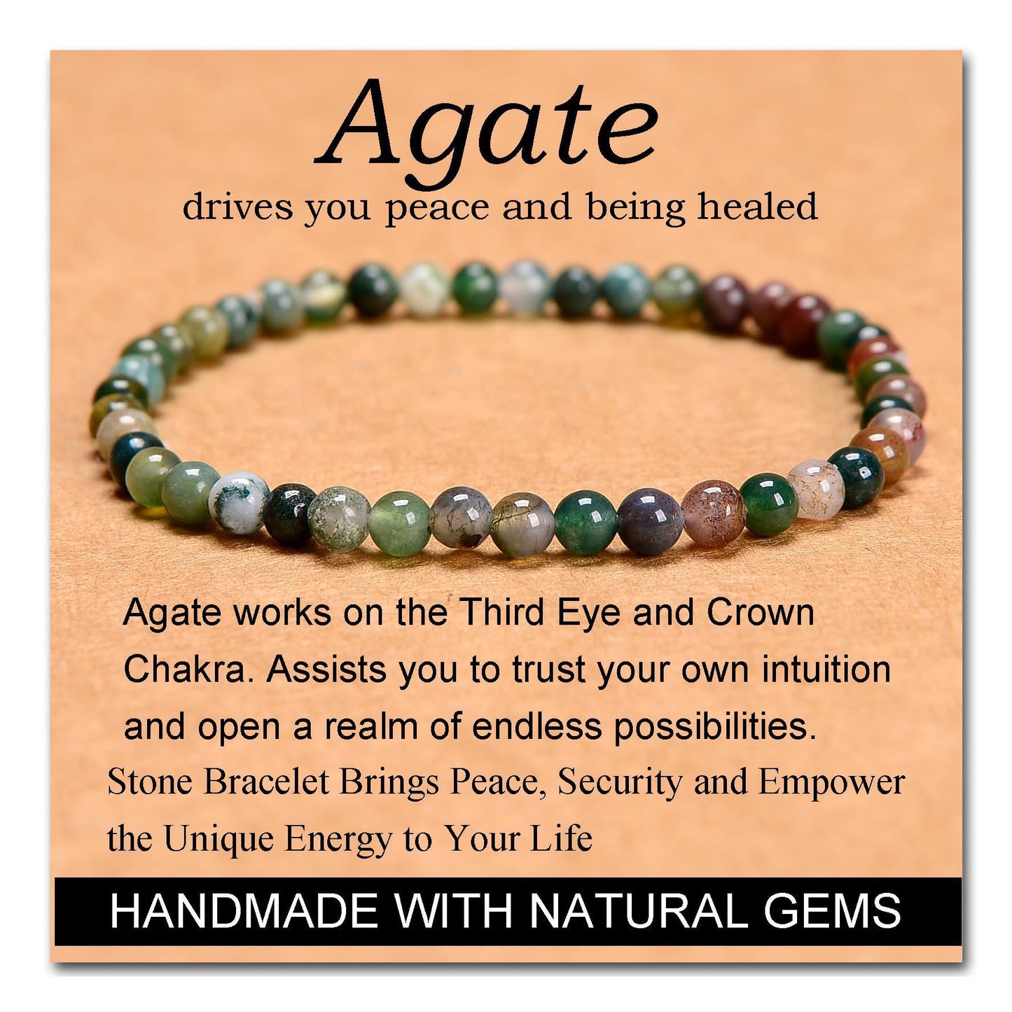 Minimalist Round Green Agate Amethyst Map Stone Obsidian Malachite White Agate Crystal Stretch Bracelet Unisex Geometric Jewelry
