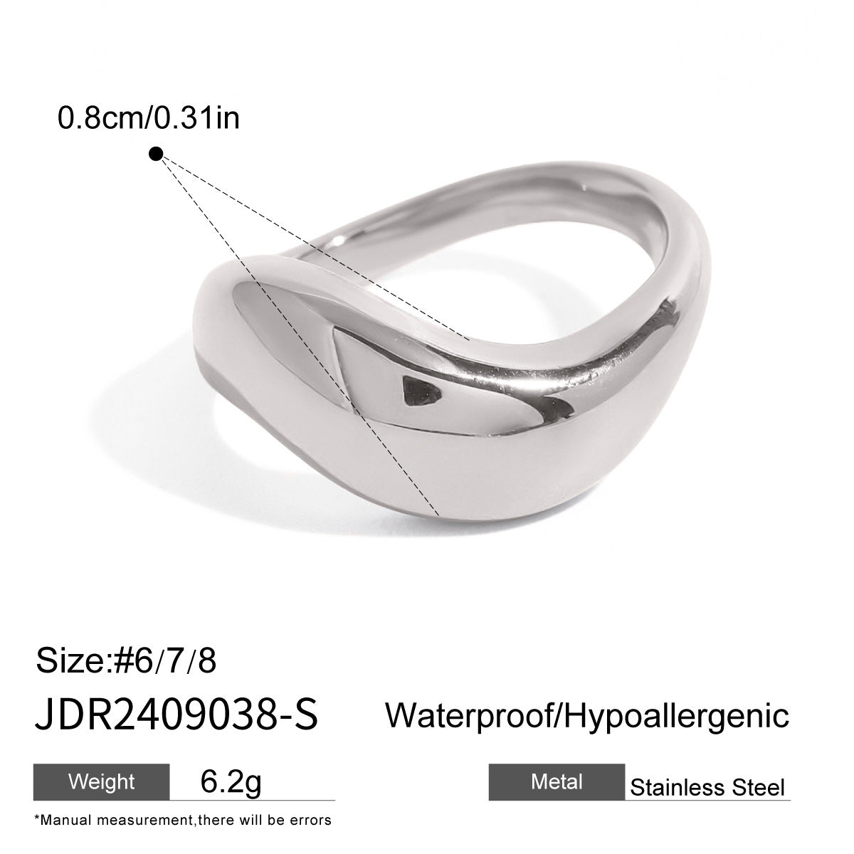 Anillo de Acero Inoxidable Ovalado Geométrico de Moda Bañado en Oro de 18K, Joyería Llamativa para Mujer