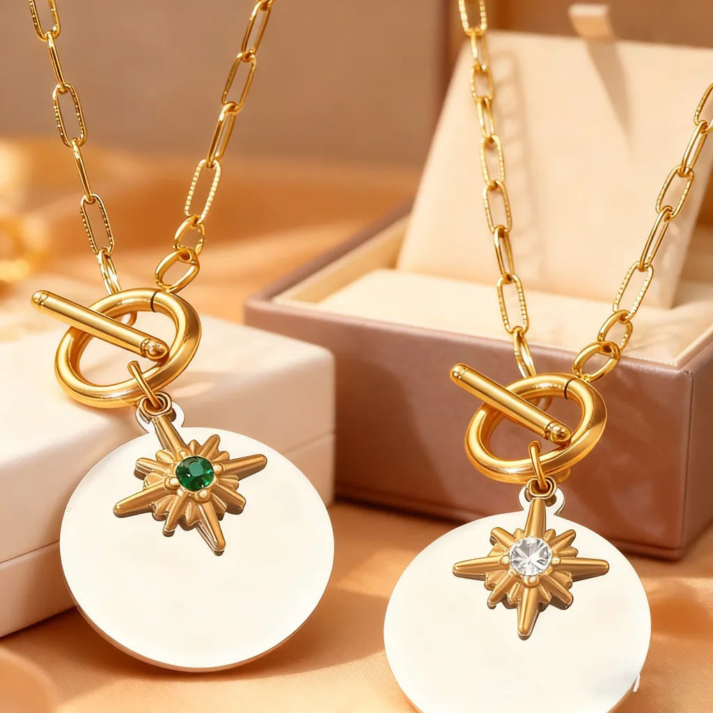 Minimalist Luxury Eight-Pointed Star Geometric Stainless Steel Plated Necklace for Women
