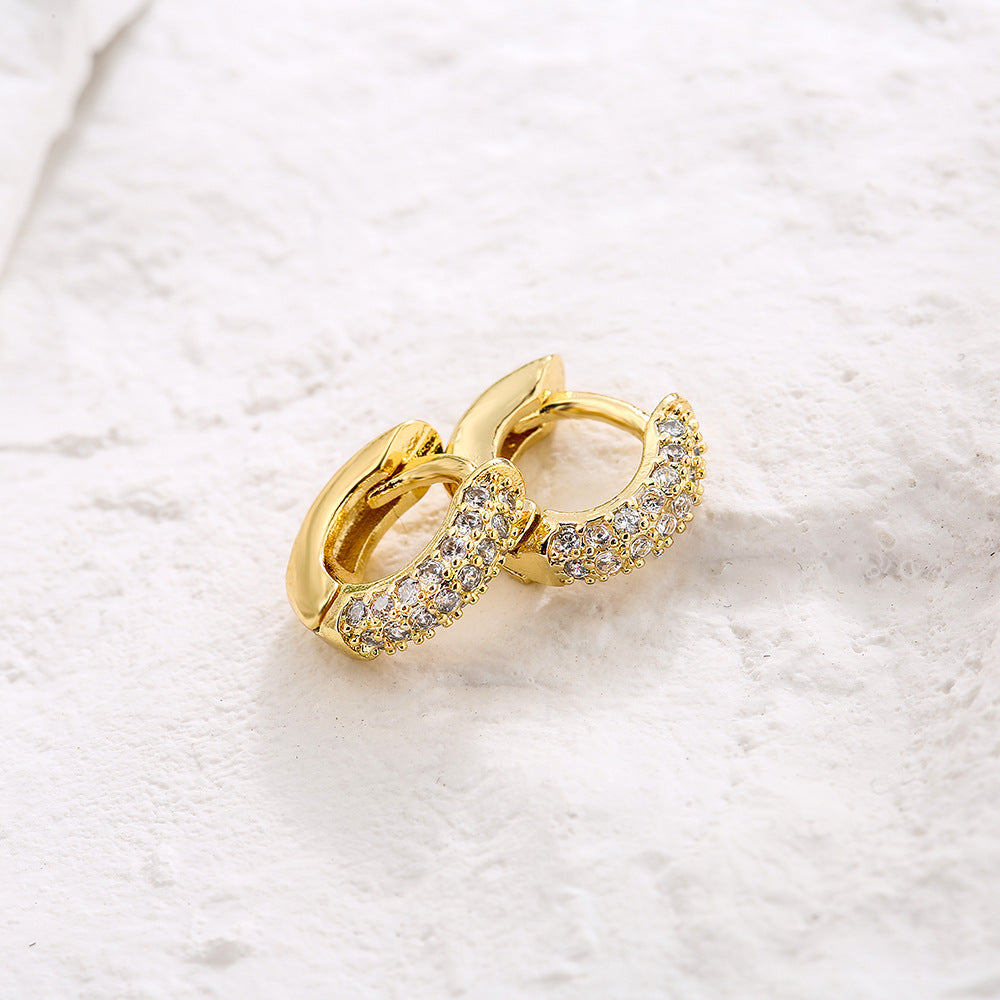 Orecchino Geometrico Minimalista per Donna in Rame Placcato Oro 18K con Intarsio di Zirconi