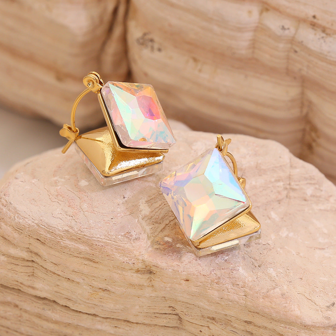 Geometric Square Double-Sided Stainless Steel Stud Earrings with Plating Finish for Women