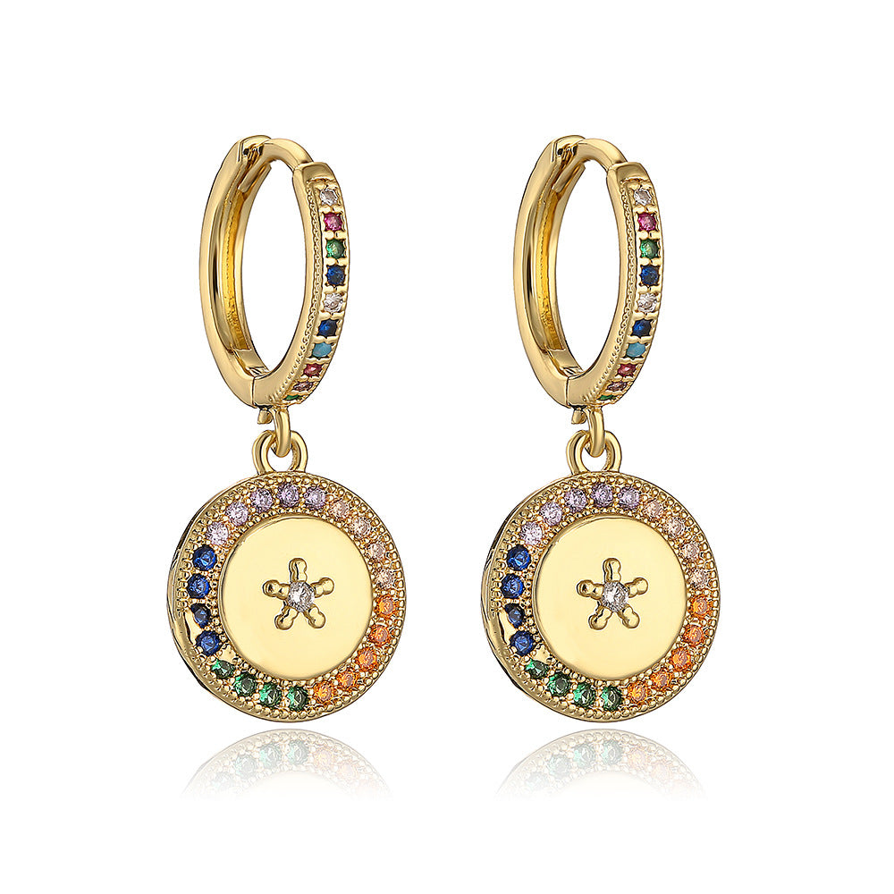 Orecchini da donna geometrici tondi minimalisti in rame con placcatura in oro 18K e zirconi
