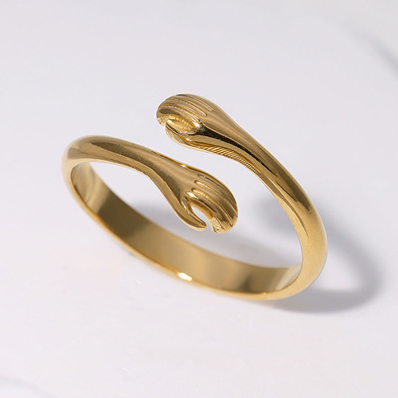 Anillo Abierto de Acero Inoxidable con Forma de Mano Personalizado con Acabado Chapado para Hombres y Mujeres