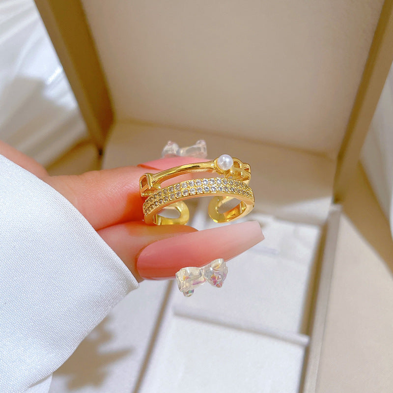 Anello in Ottone Placcato Oro a Forma di Corona in Stile Fumetto con Fascia Aperta Regolabile da Donna