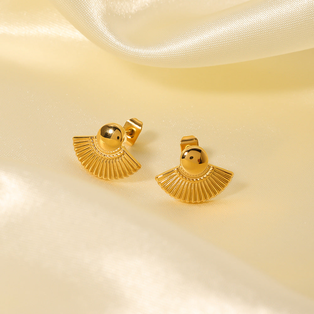 Minimalist Fan-Shaped Titanium Steel Earrings for Women with 18K Gold Plating and Geometric Design