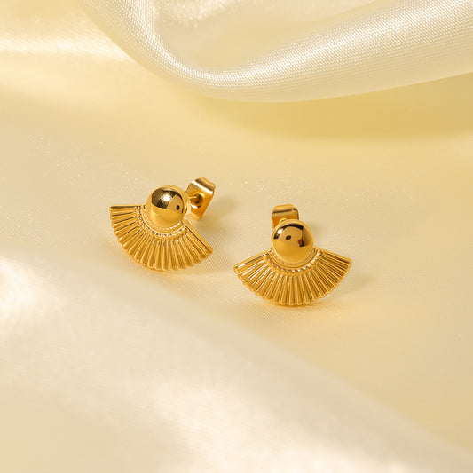 Minimalist Fan-Shaped Titanium Steel Earrings for Women with 18K Gold Plating and Geometric Design