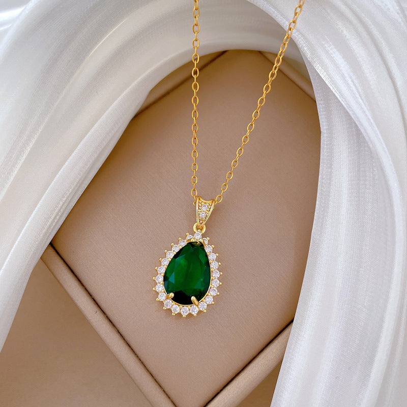 Collar de circonita con diseño vintage en forma de gota, pavé completo, para mujer, de acero inoxidable, cadena delicada para clavícula con diseño estrellado