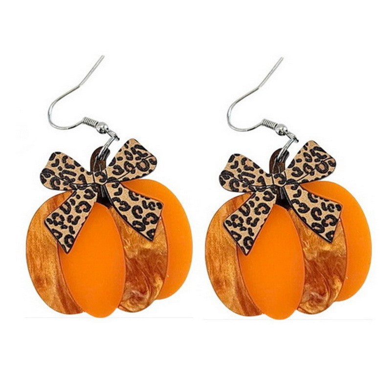 Pendientes de tuerca acrílicos bonitos con lazo de calabaza para mujer con temática de frutas, otoño, Halloween y Acción de Gracias