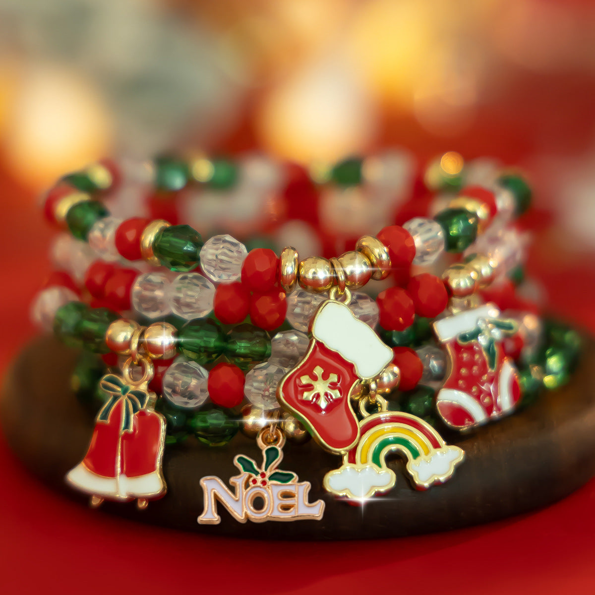 Geometric Resin Beaded Bracelet Set Christmas Theme Unisex Jewelry