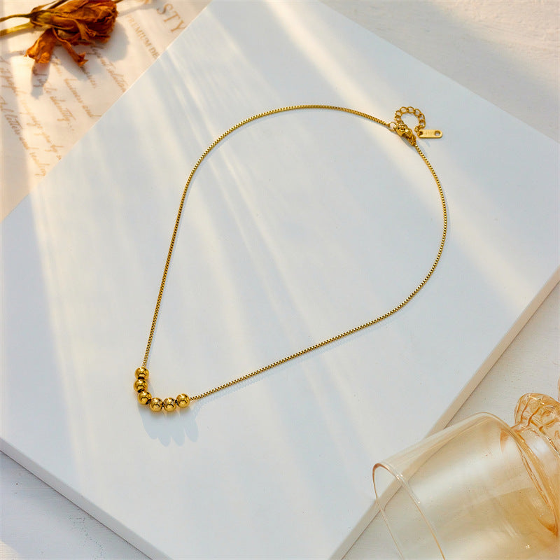 Minimalist Geometric Gold-Plated Titanium Steel Necklace with Round Beads Chain for Women
