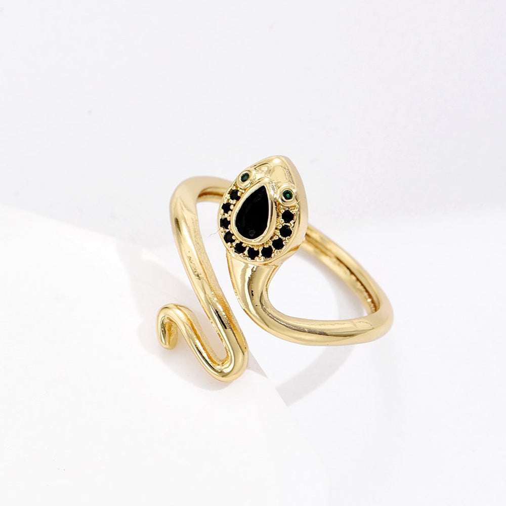 Anello Minimalista a Serpente Geometrico in Rame Placcato Oro Vero con Zirconi Micro-Pavé da Donna