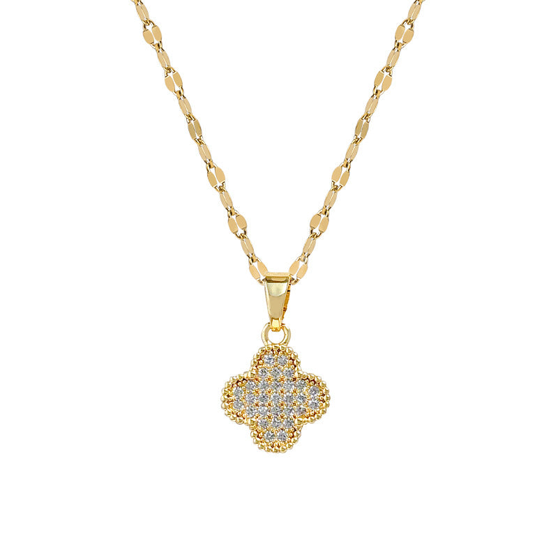 Sweet Full Paved Cubic Zirconia Geometric Titanium Steel Necklace for Women