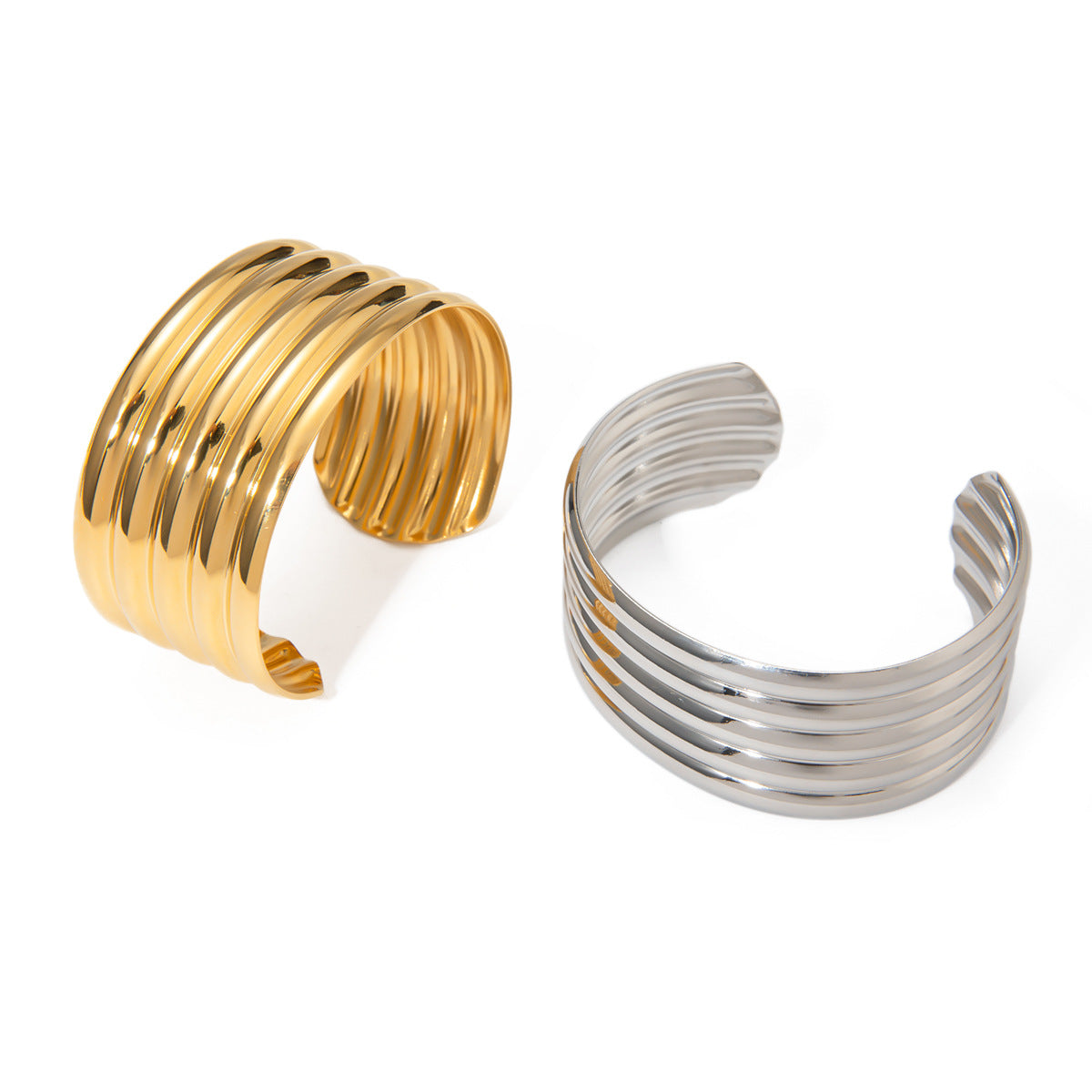 18K Gold Plated Geometric Stainless Steel Smooth Open Cuff Bracelet