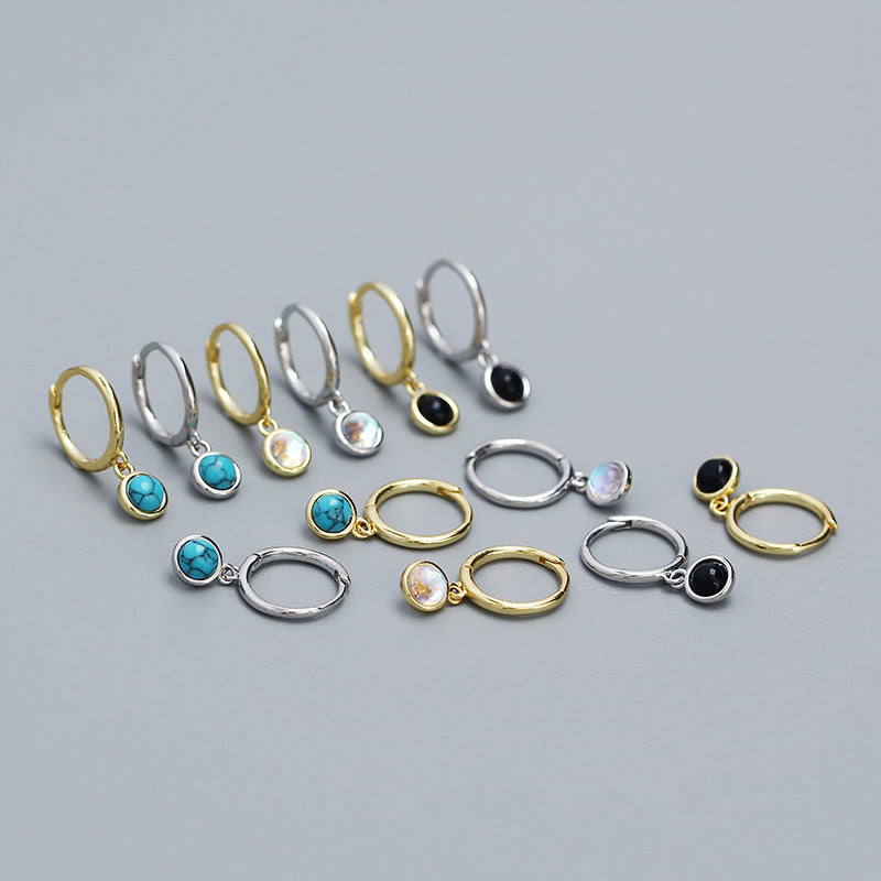 Orecchini pendenti da donna geometrici e minimalisti in argento sterling S925 con pietra di luna sintetica, agata e turchese