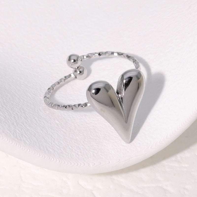 Minimalist Heart-Shaped Open-Ended Stainless Steel Ring with Gold Plating for Women