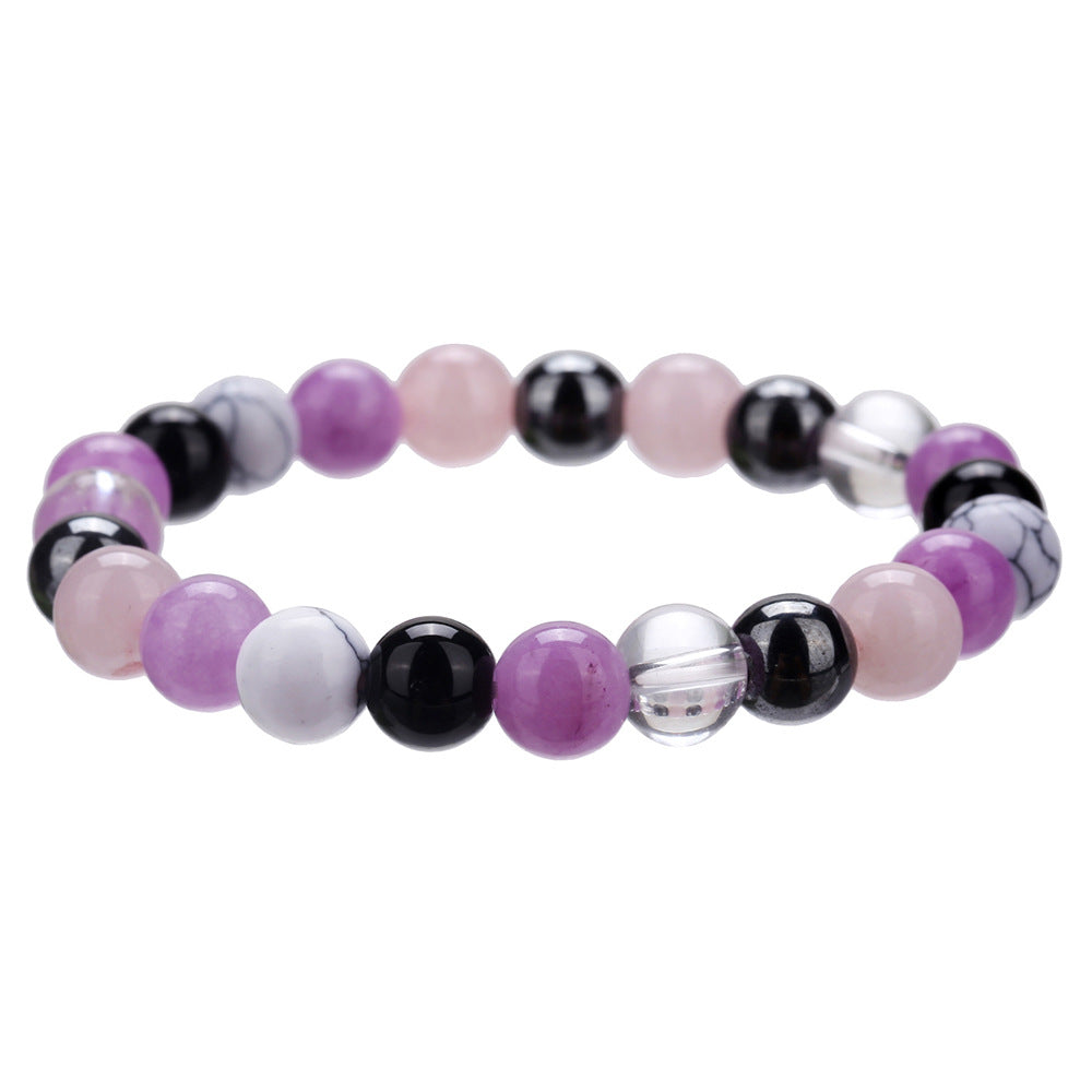 Bohemian Geometric Beaded Bracelet with Natural Stone Beads 8mm Graduated Color Elastic Bracelet for Women and Men