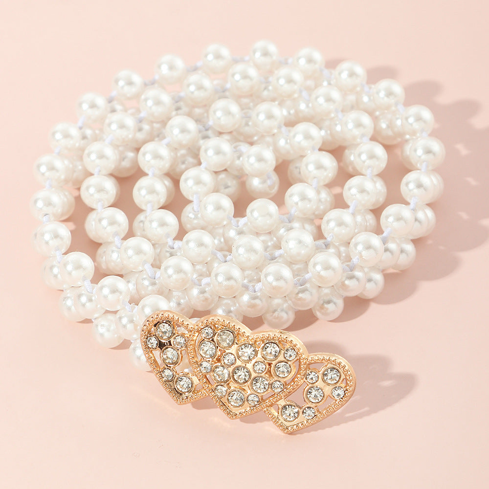 Elegante Catena in Vita a Cuore con Perle da Donna con Accento di Strass e Costruzione in Resina