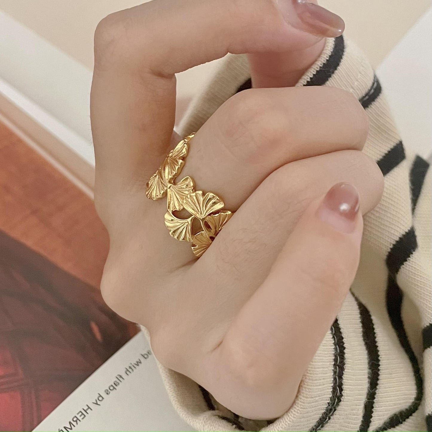 Minimalist Vintage 925 Sterling Silver Leaf Ring for Women