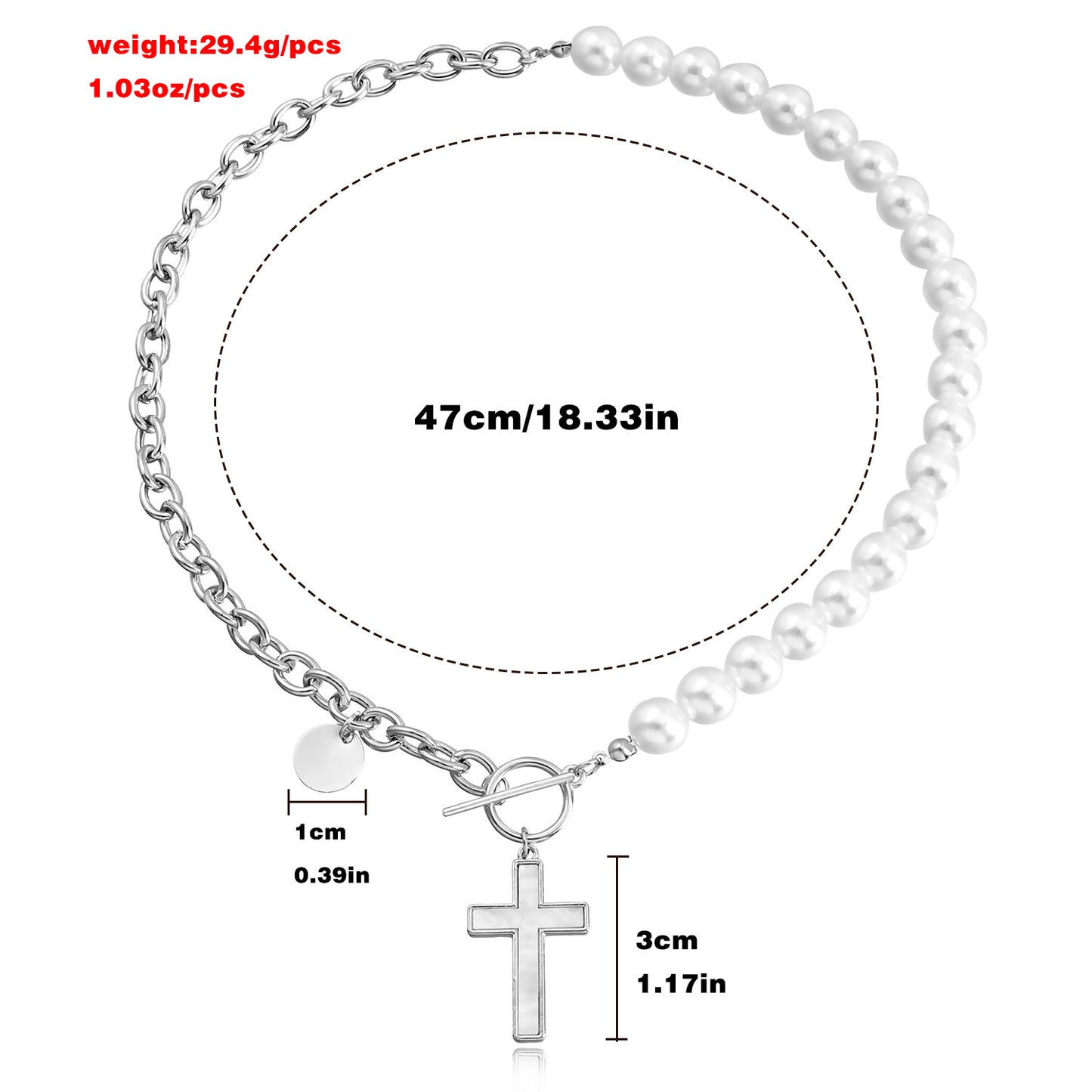 Geometric Cross Pendant Necklace with Mother-of-Pearl Inlay and Gold-Plated Alloy Chain for Women