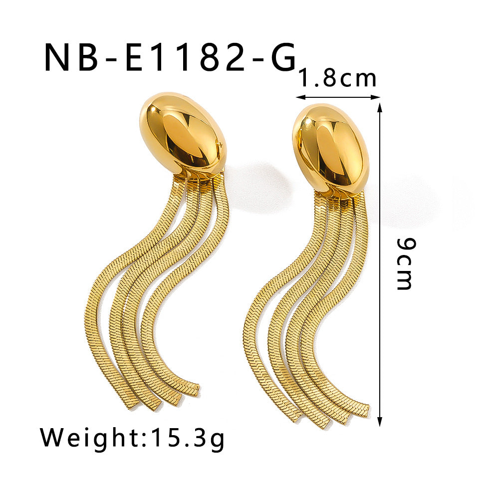 Minimalist Jellyfish-Shaped Tassel Earrings in Stainless Steel with 18K Gold Plating for Women