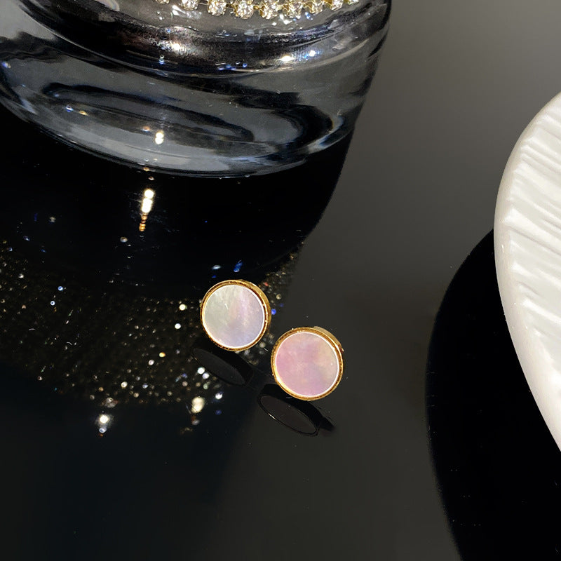 Minimalist Elegant Round Floral Mother of Pearl Inlay Stainless Steel Stud Earrings for Women