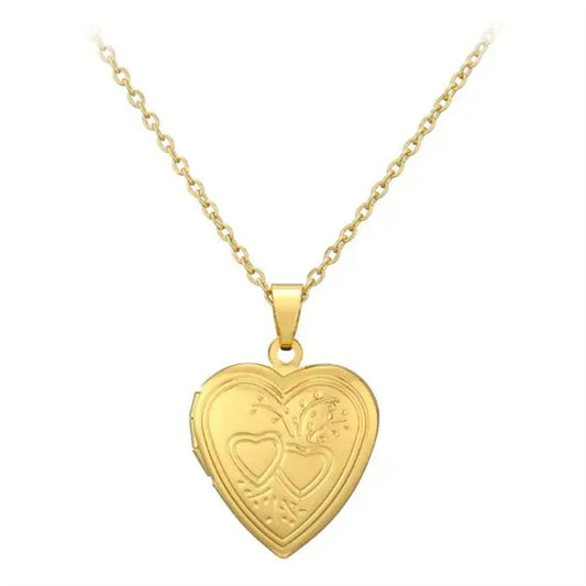Romantic Double Heart Pendant Necklace with Opening Photo Frame in Stainless Steel and Titanium Steel, Electroplated, Unisex Daily Wear
