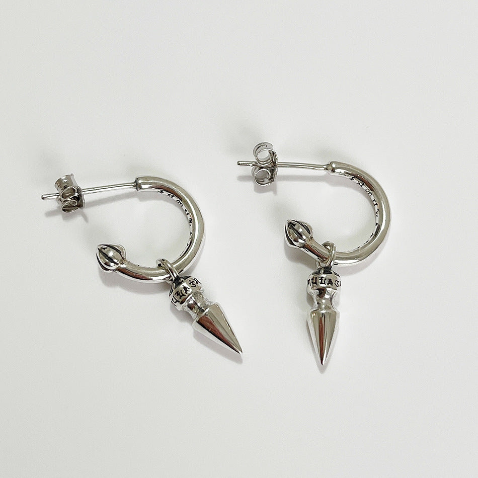 Pendientes largos geométricos de plata de ley 925 chapados con letras étnicas vintage
