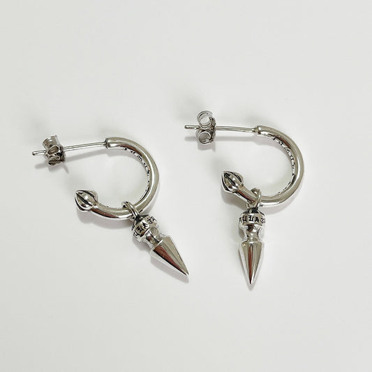 Pendientes largos geométricos de plata de ley 925 chapados con letras étnicas vintage