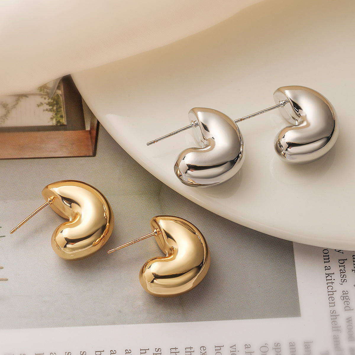 Minimalist Geometric Copper Stud Earrings with Gold Plating for Women