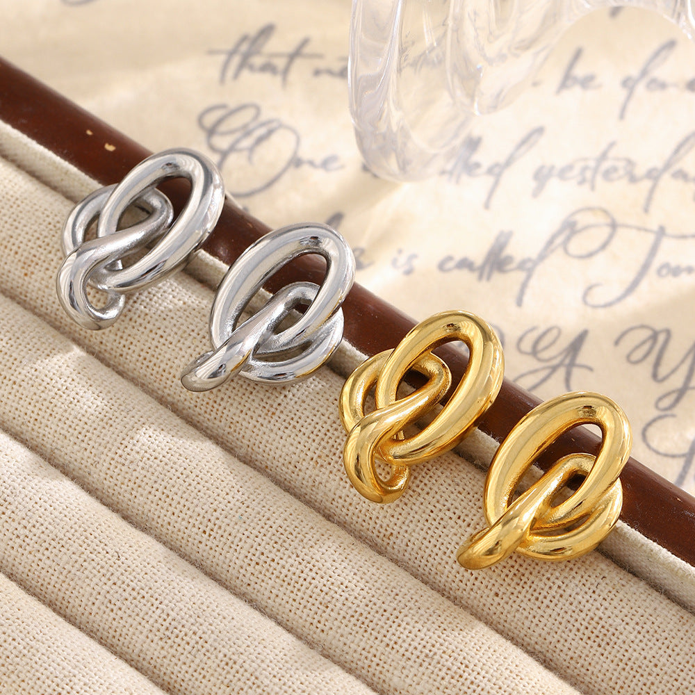 Orecchini da donna geometrici minimalisti in acciaio inossidabile con placcatura in oro 18 carati e design dalle linee pulite