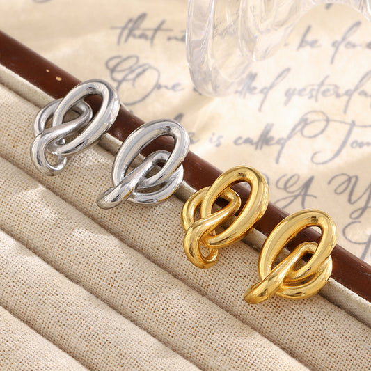 Minimalist Geometric Stainless Steel Earrings with 18K Gold Plating and Clean Line Design for Women